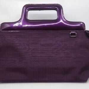 Estee Lauder Large Purple Plum Clutch Patent Trim 17x12 Magnetic Clasp Elegant